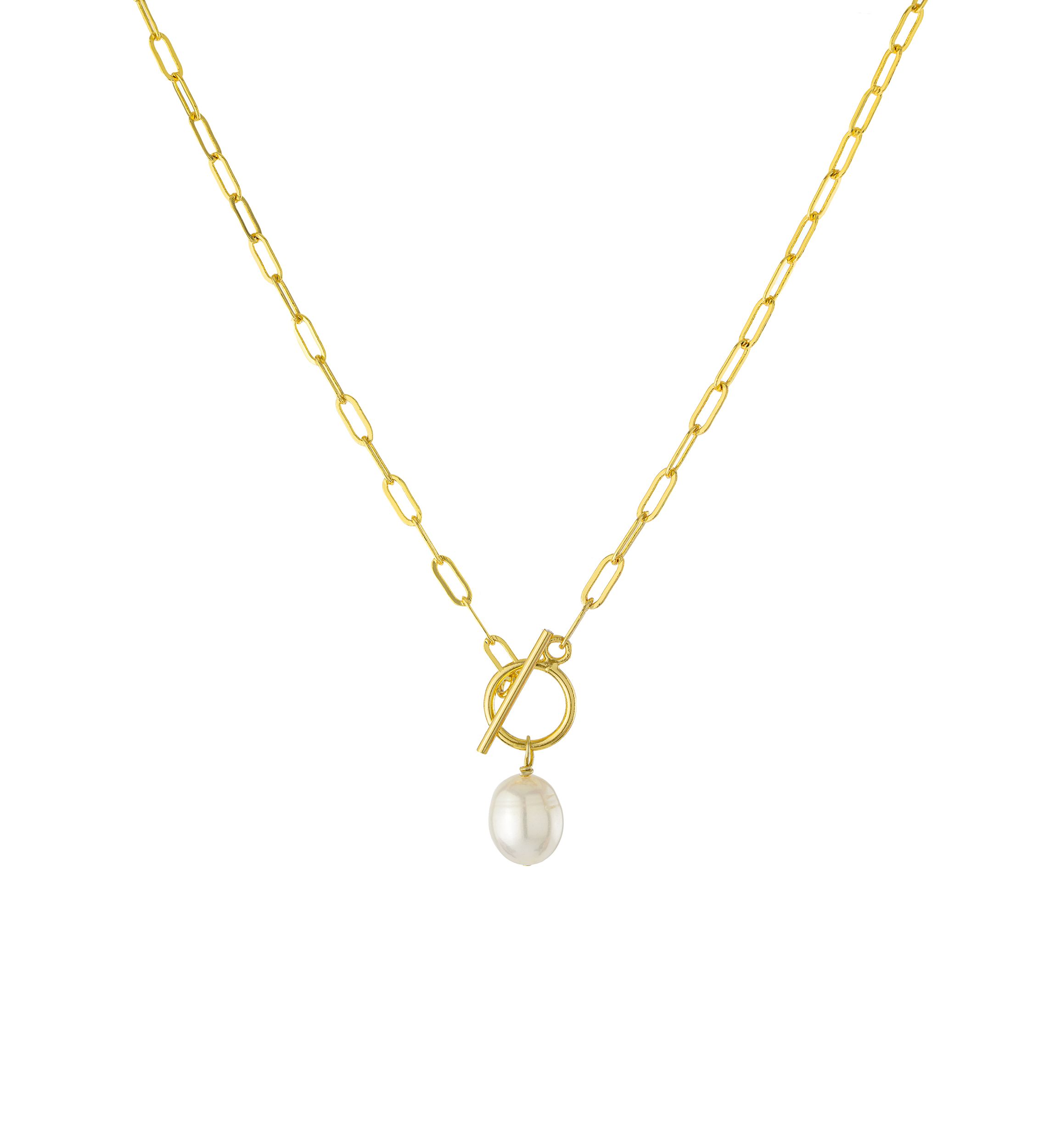 Gold Plated 18" Pearl Toggle Chain Necklace