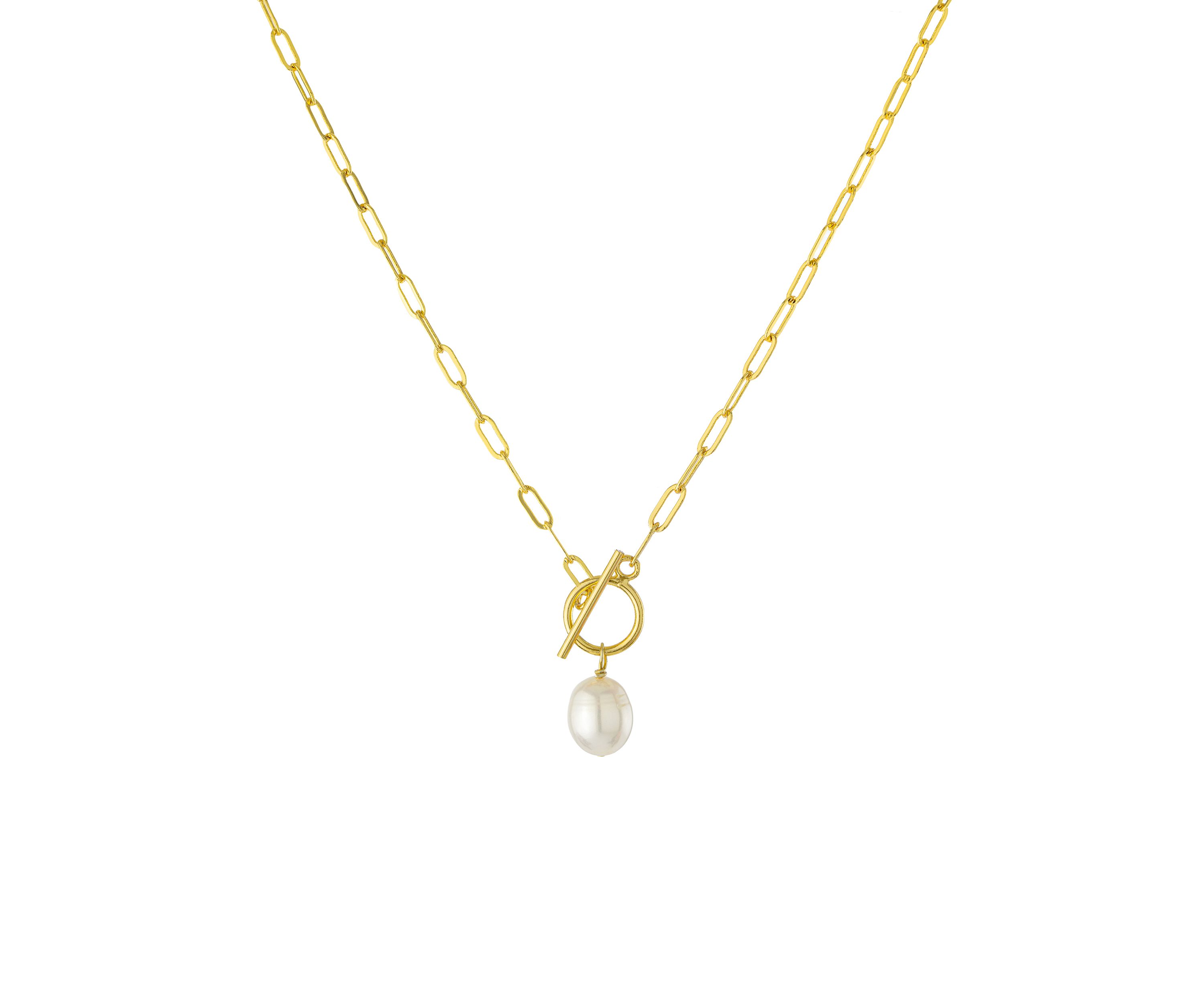 Gold Plated 18" Pearl Toggle Chain Necklace