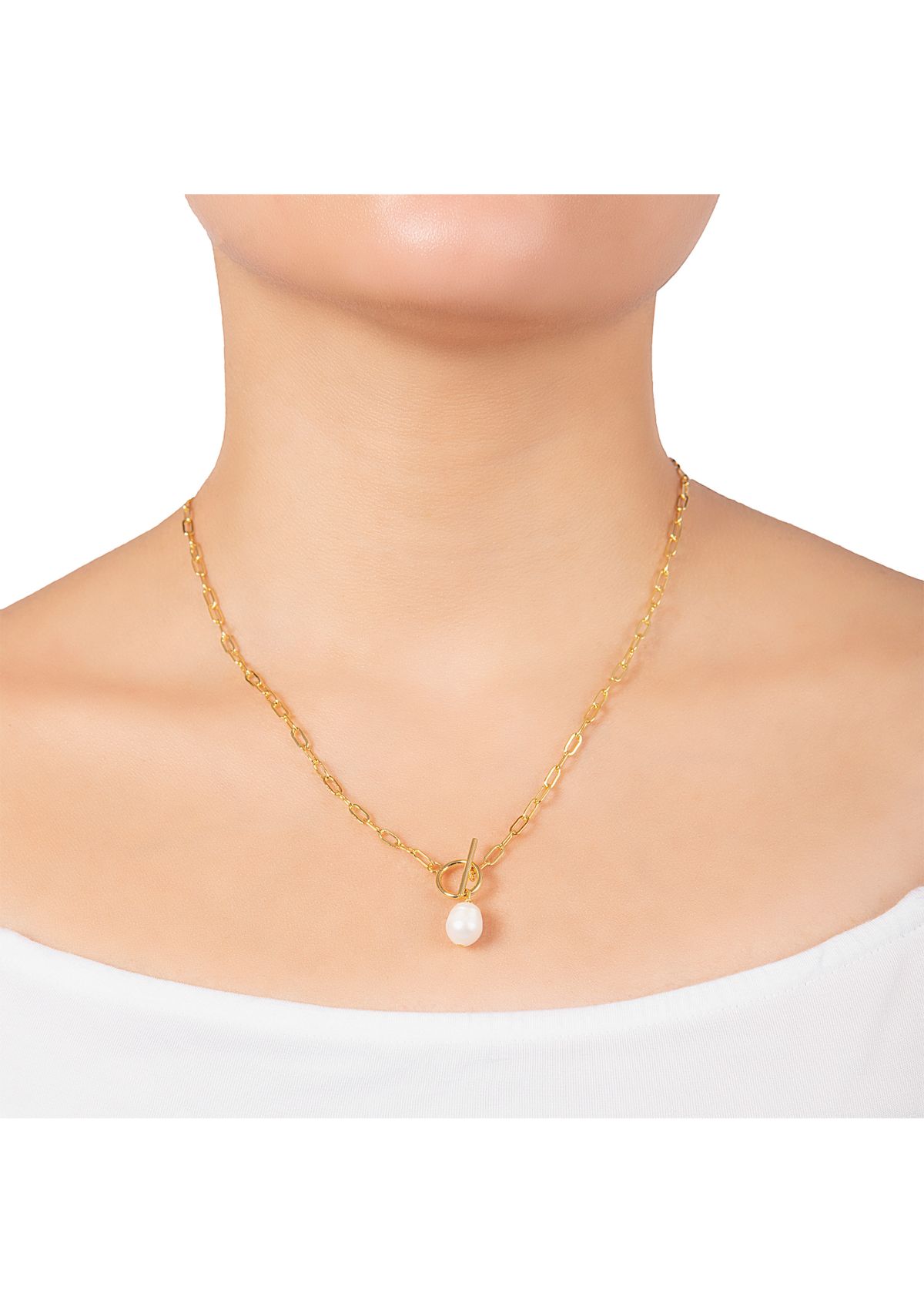 Gold Plated 18" Pearl Toggle Chain Necklace