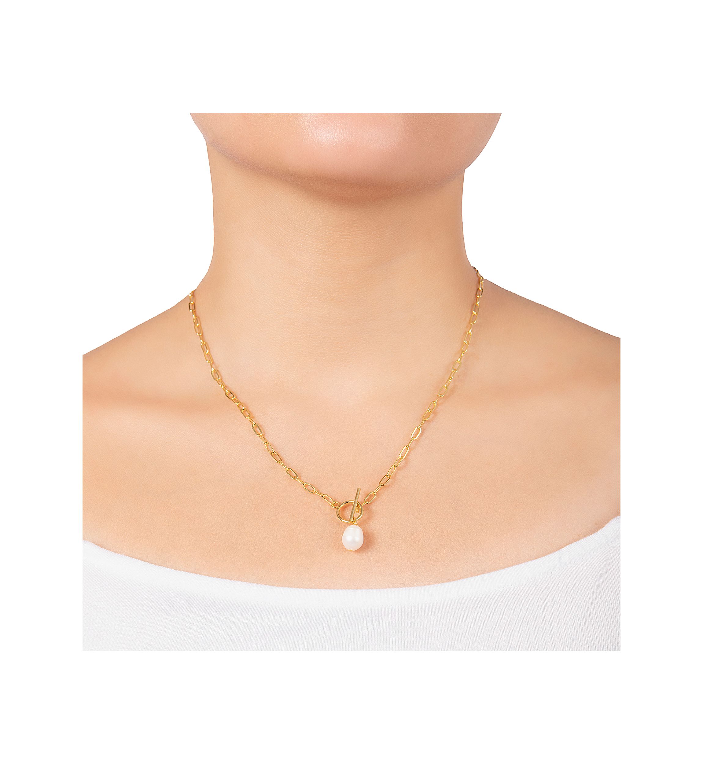 Gold Plated 18" Pearl Toggle Chain Necklace