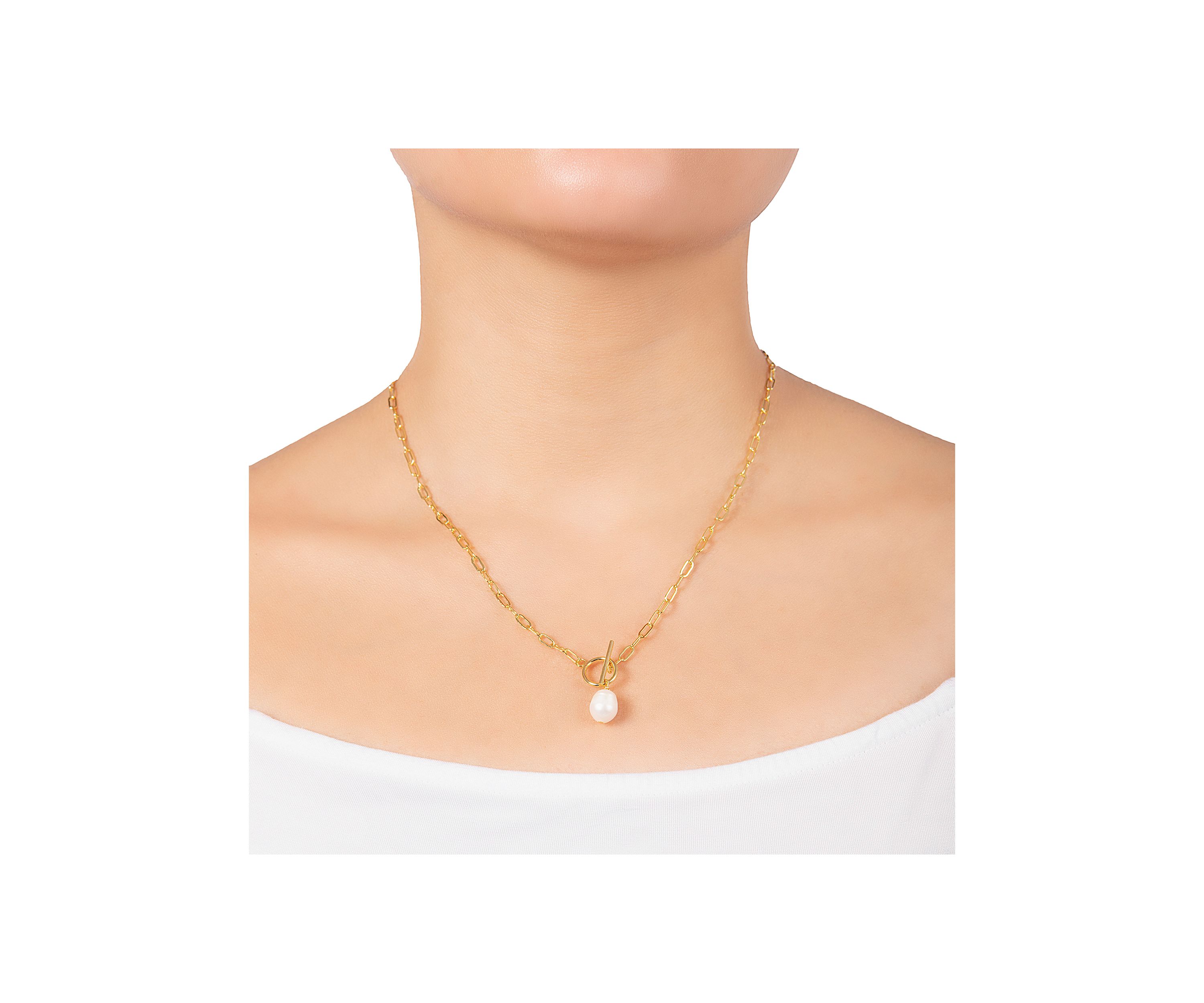Gold Plated 18" Pearl Toggle Chain Necklace