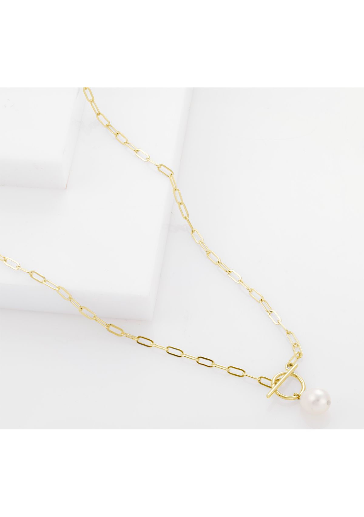Gold Plated 18" Pearl Toggle Chain Necklace