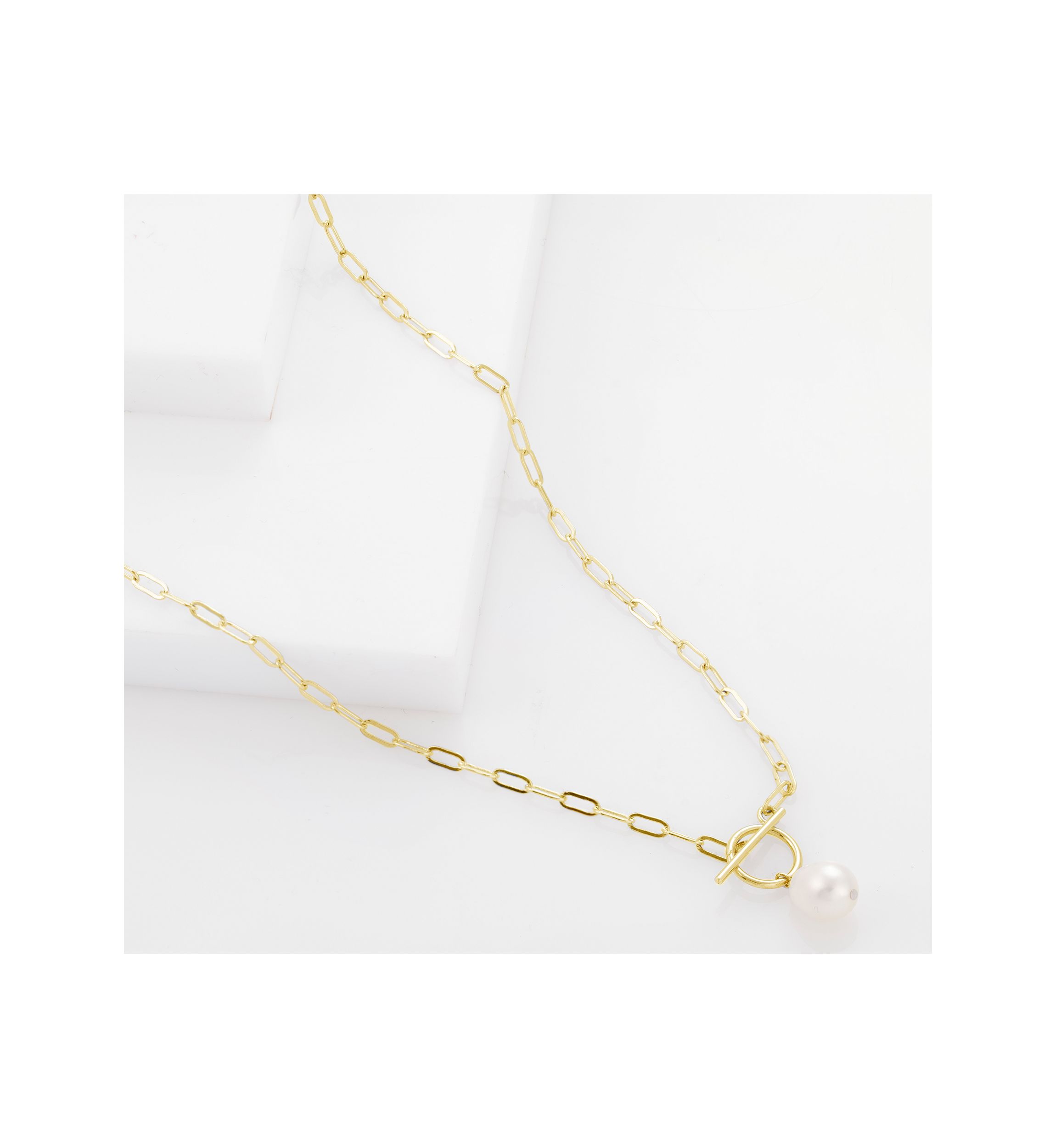 Gold Plated 18" Pearl Toggle Chain Necklace