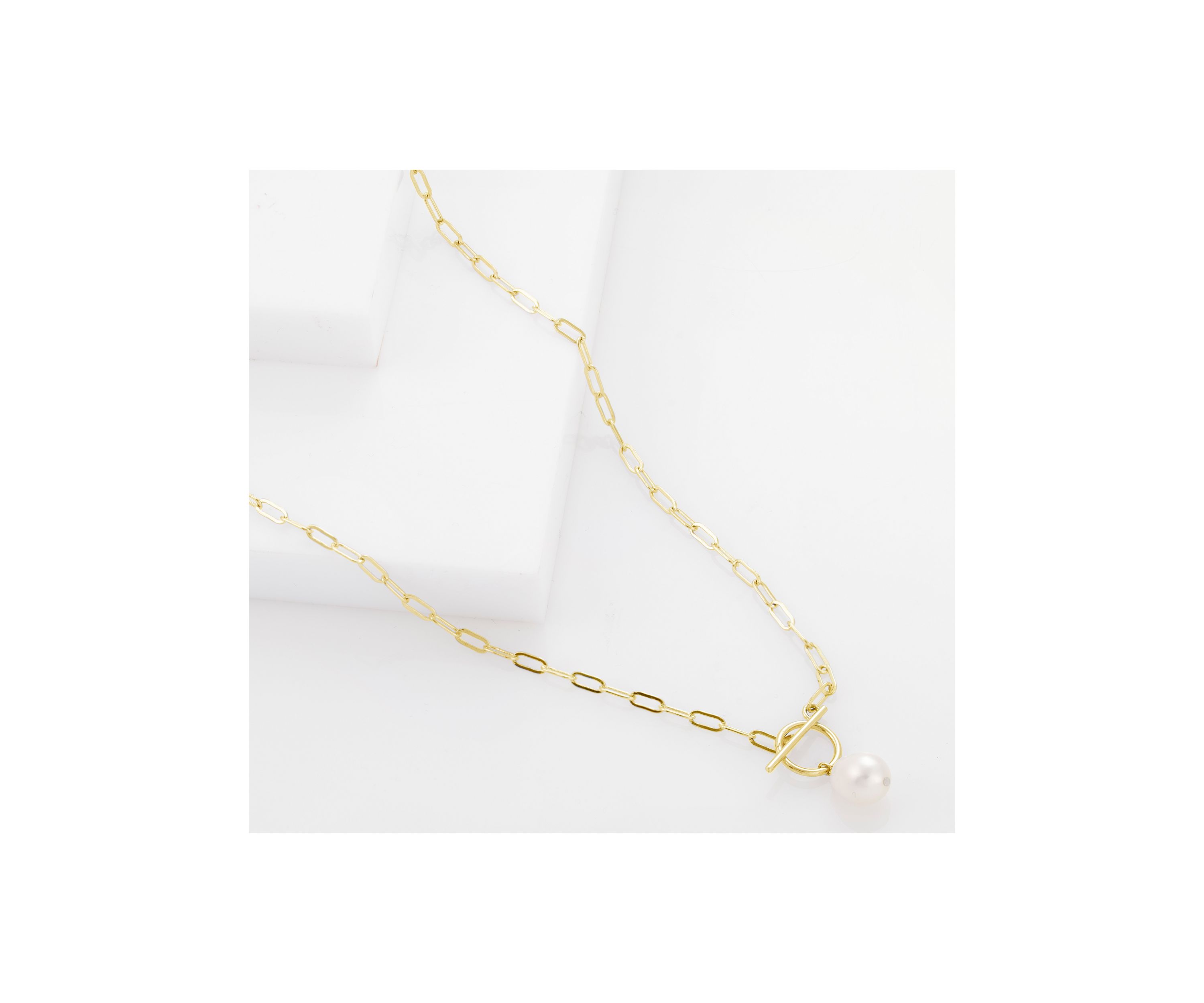 Gold Plated 18" Pearl Toggle Chain Necklace