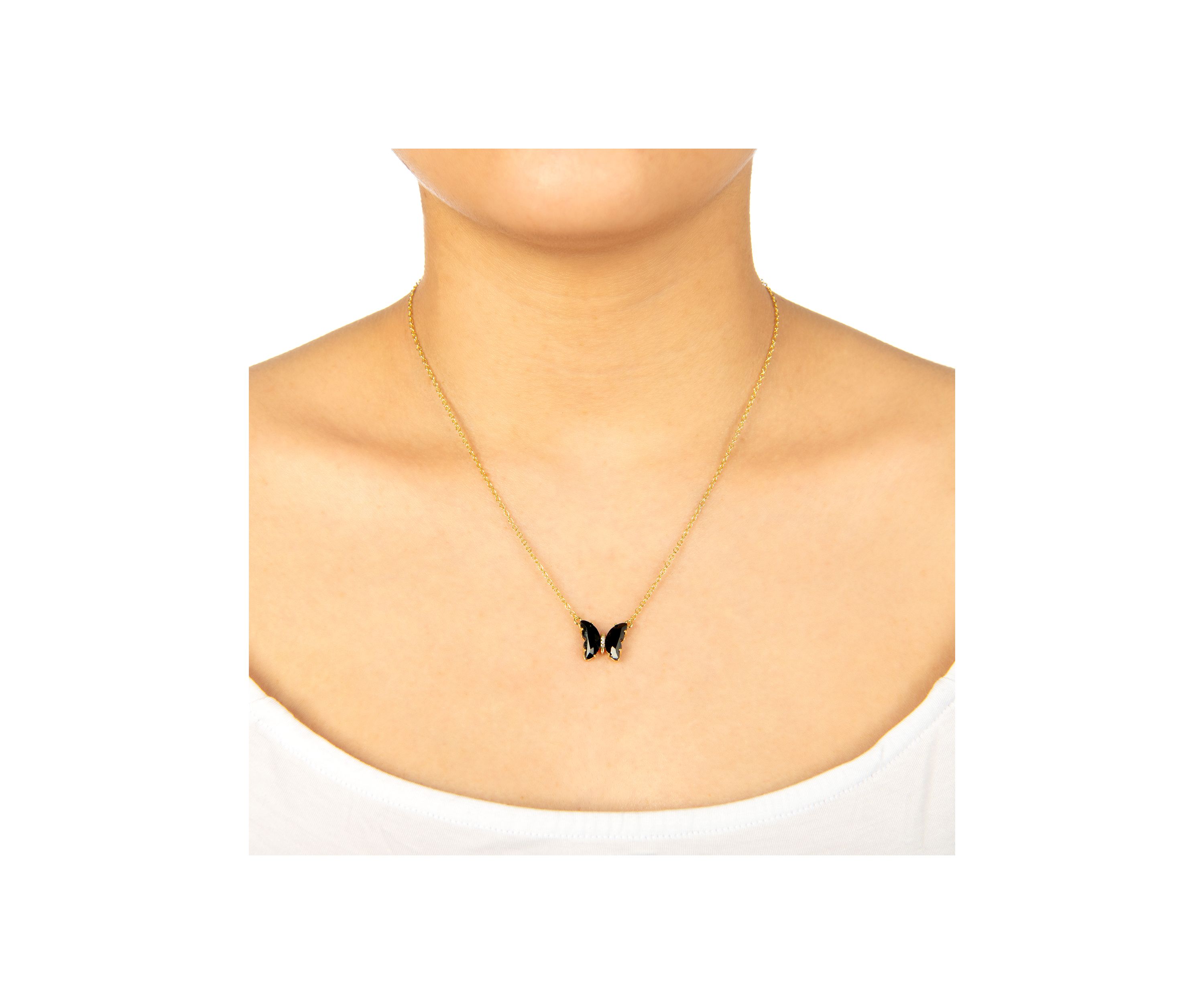 Boxed Gold Over Silver Plated Crystal and Cubic Zirconia Butterfly Necklace and Stud Earrings Set 