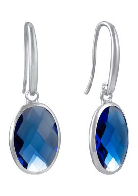 Fine Silver Plated Oval Faceted Crystal Drop Earrings