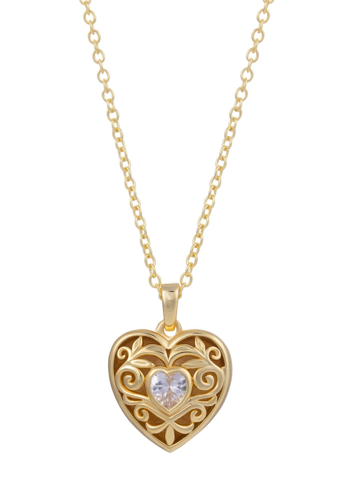 Boxed Silver Plated 18 + 2" Red Cubic Zirconia Heart Locket Necklace