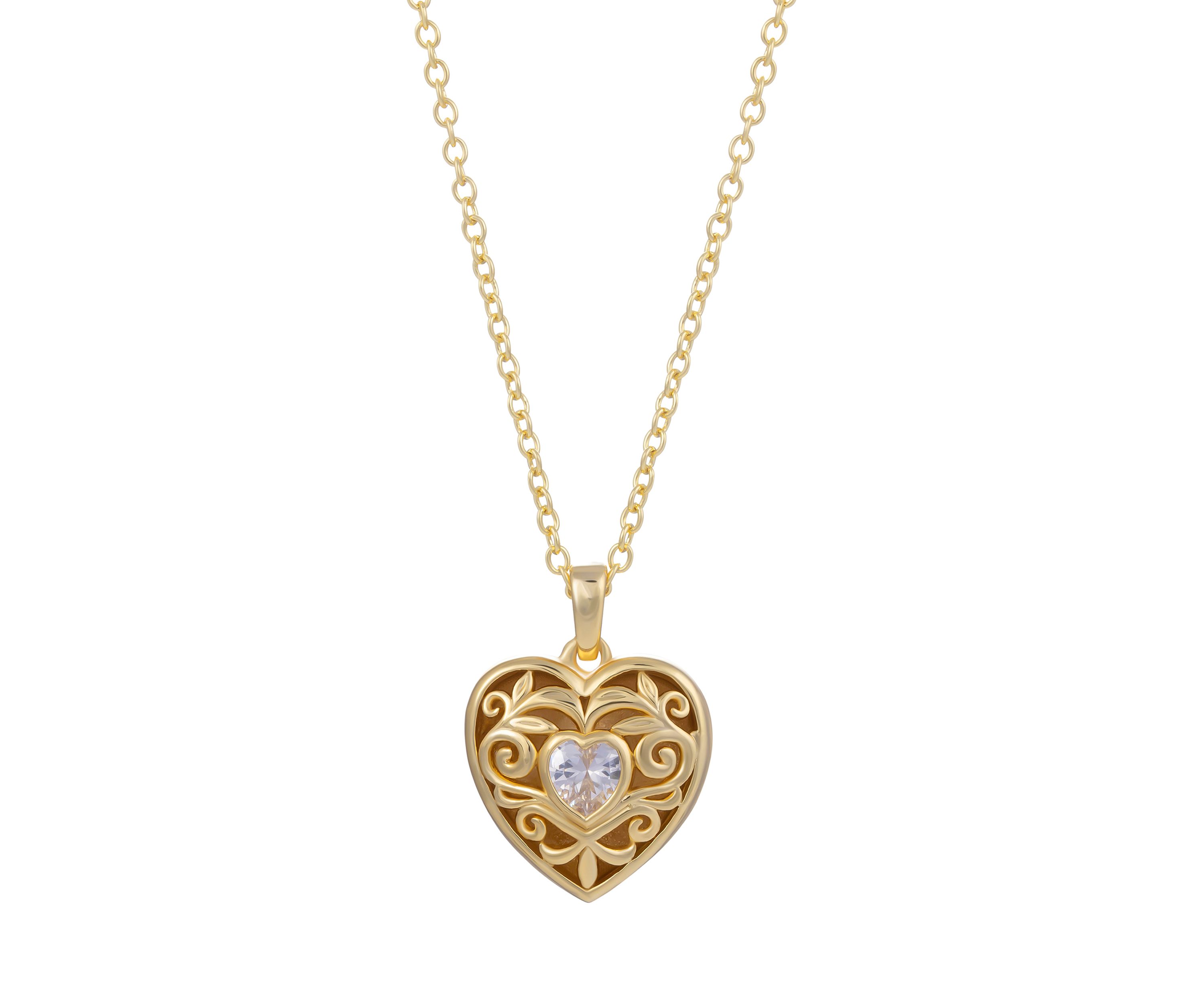 Boxed Silver Plated 18 + 2" Red Cubic Zirconia Heart Locket Necklace