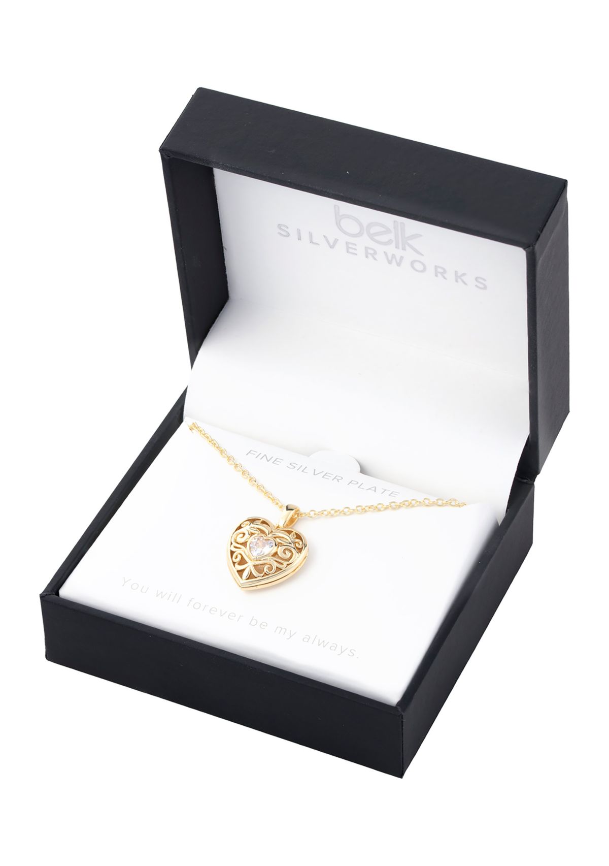 Boxed Silver Plated 18 + 2" Red Cubic Zirconia Heart Locket Necklace