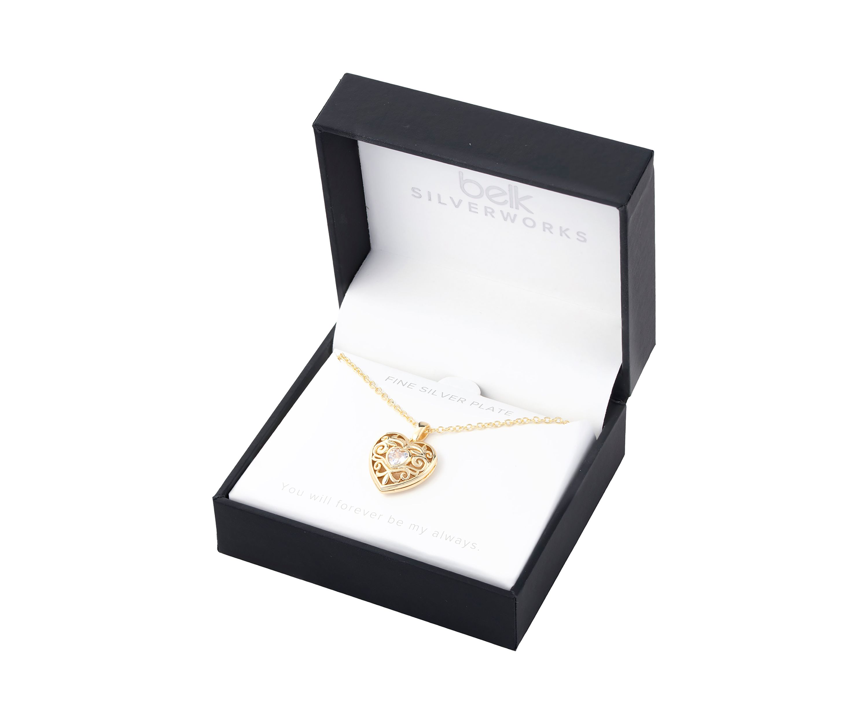 Boxed Silver Plated 18 + 2" Red Cubic Zirconia Heart Locket Necklace