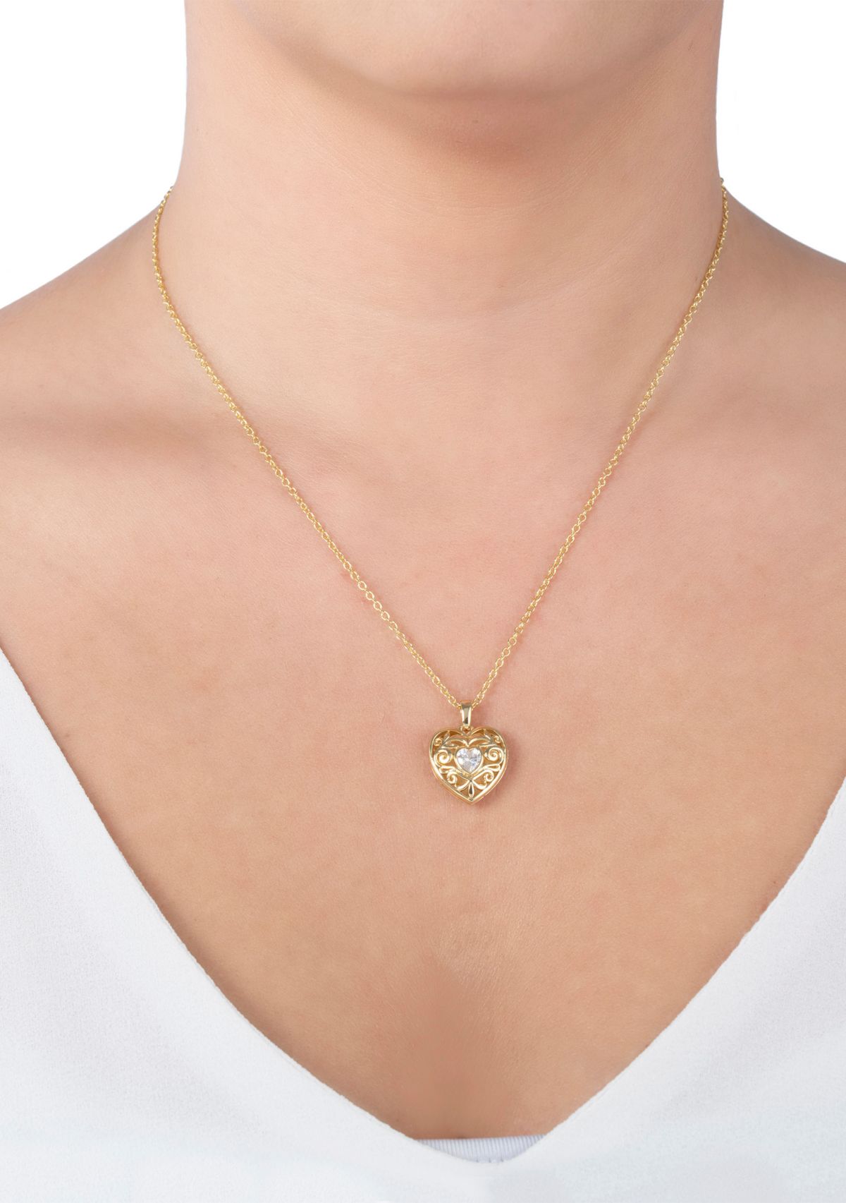 Boxed Silver Plated 18 + 2" Red Cubic Zirconia Heart Locket Necklace