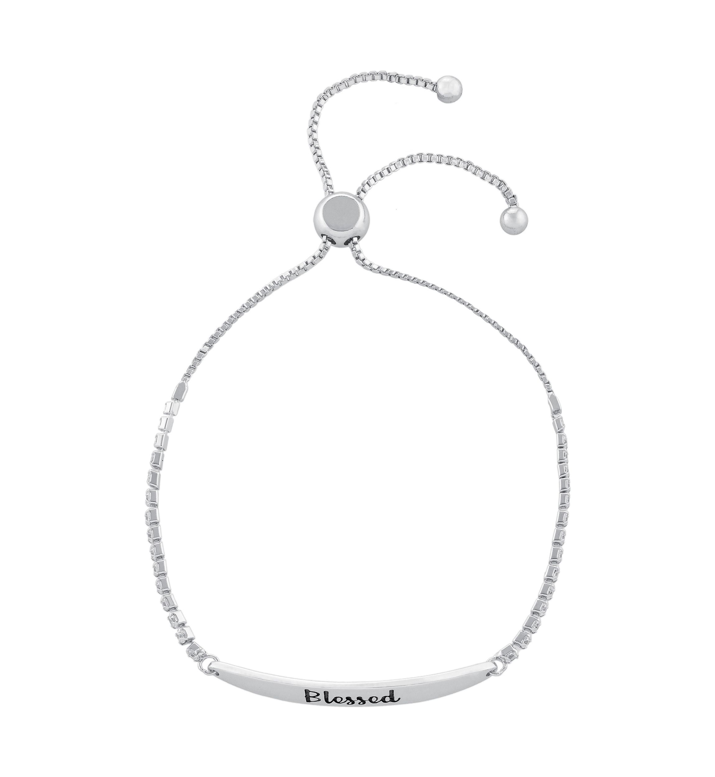Boxed Gold Plated "Blessed" Cubic Zirconia Adjustable Bracelet 