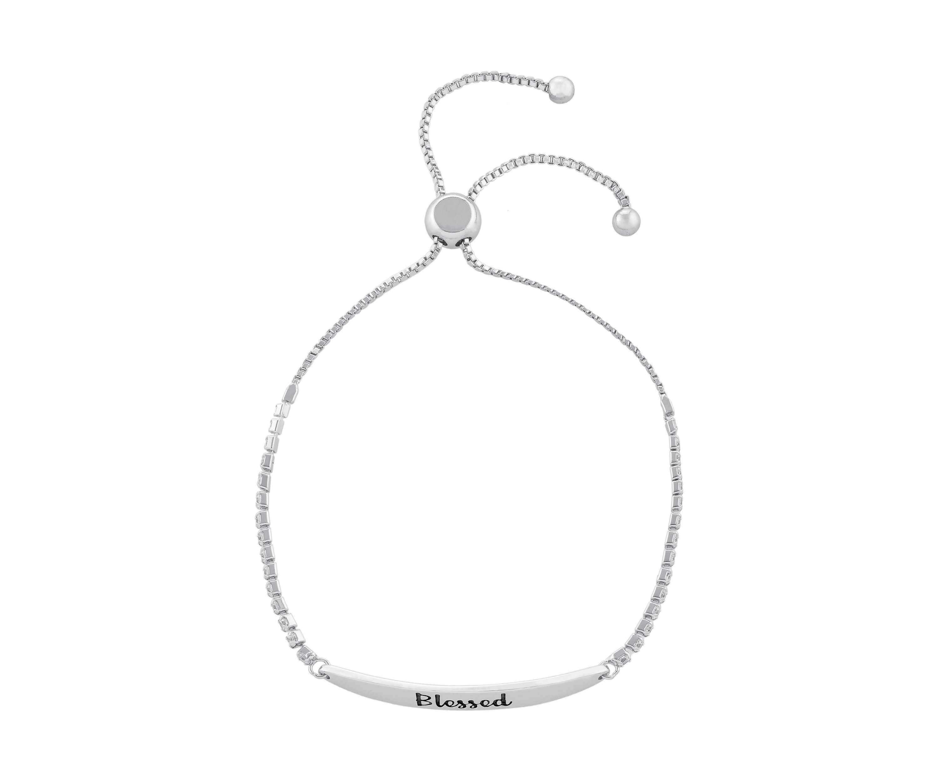 Boxed Gold Plated "Blessed" Cubic Zirconia Adjustable Bracelet 