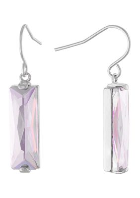 Belk Silverworks Silver Plated Rectangular Crystal Drop Earrings
