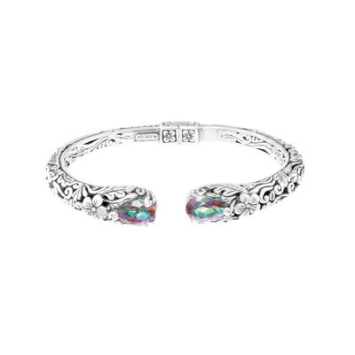 Belk Silverworks Sterling Silver Genuine Amethyst Flower Hinge Cuff Bracelet, 5.5 in
