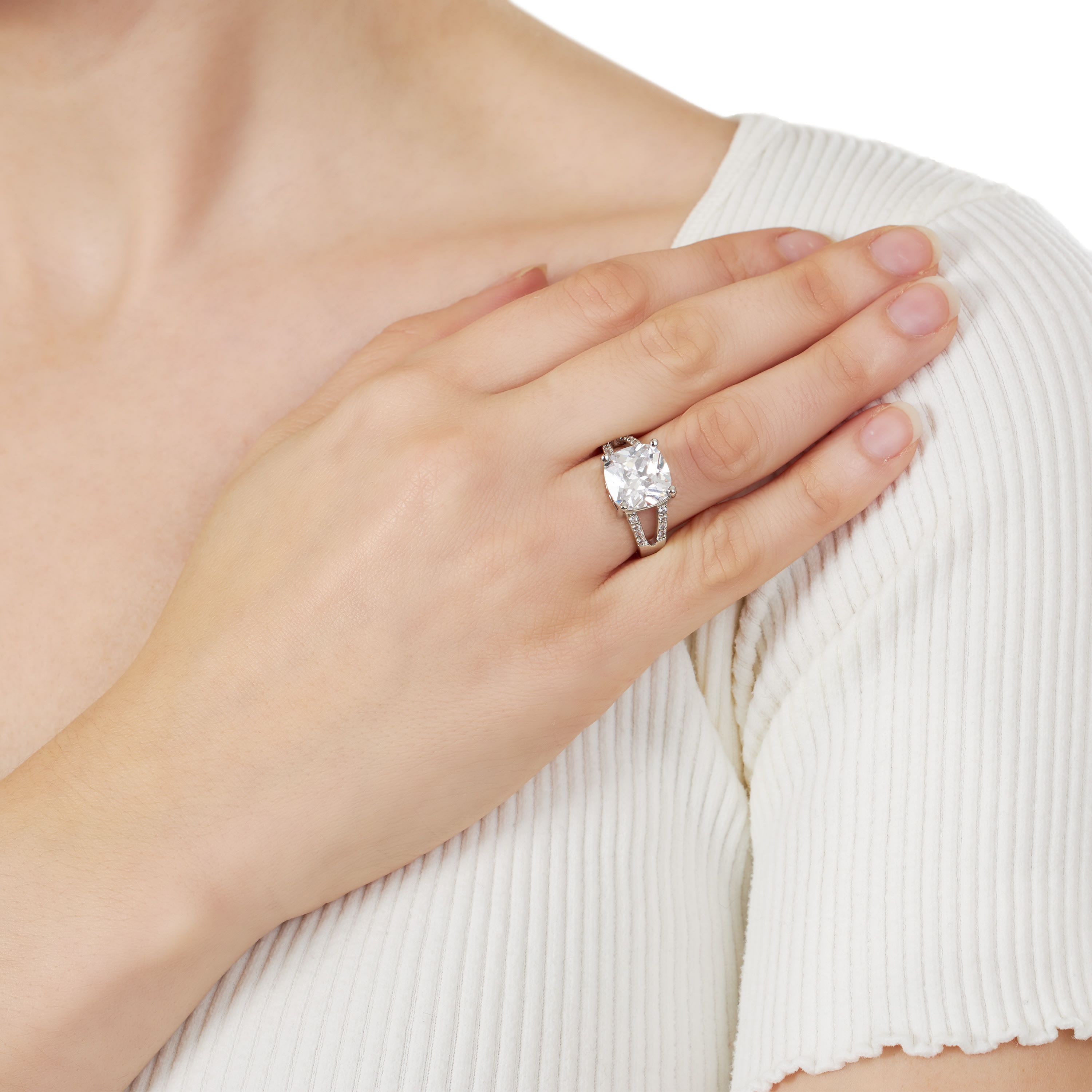 Silver Plated 11mm Cubic Zirconia Square Cushion Ring
