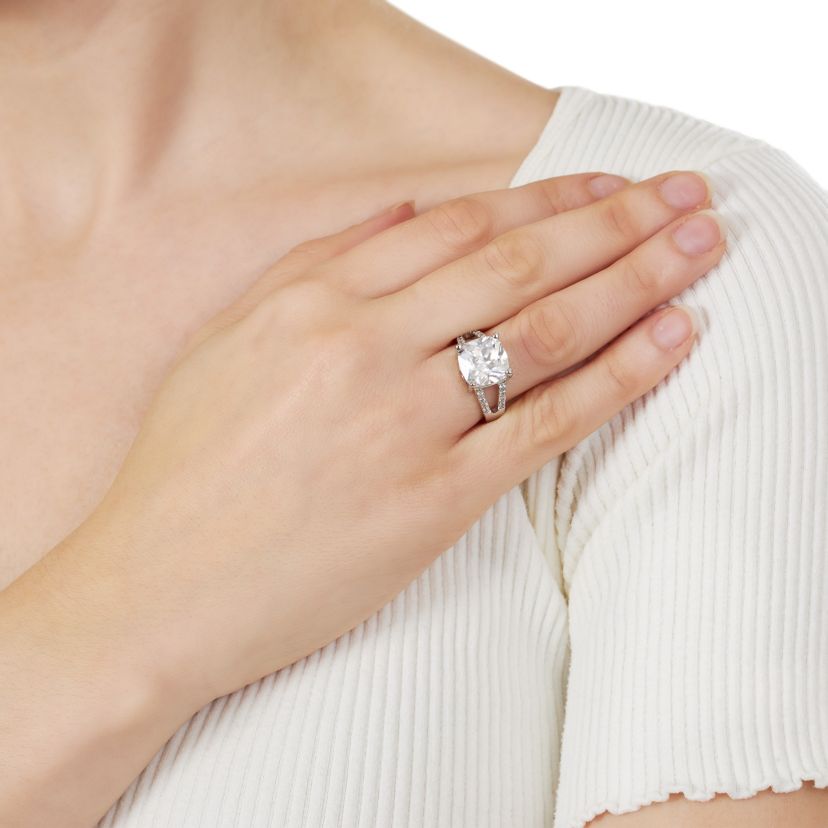 Silver Plated 11mm Cubic Zirconia Square Cushion Ring