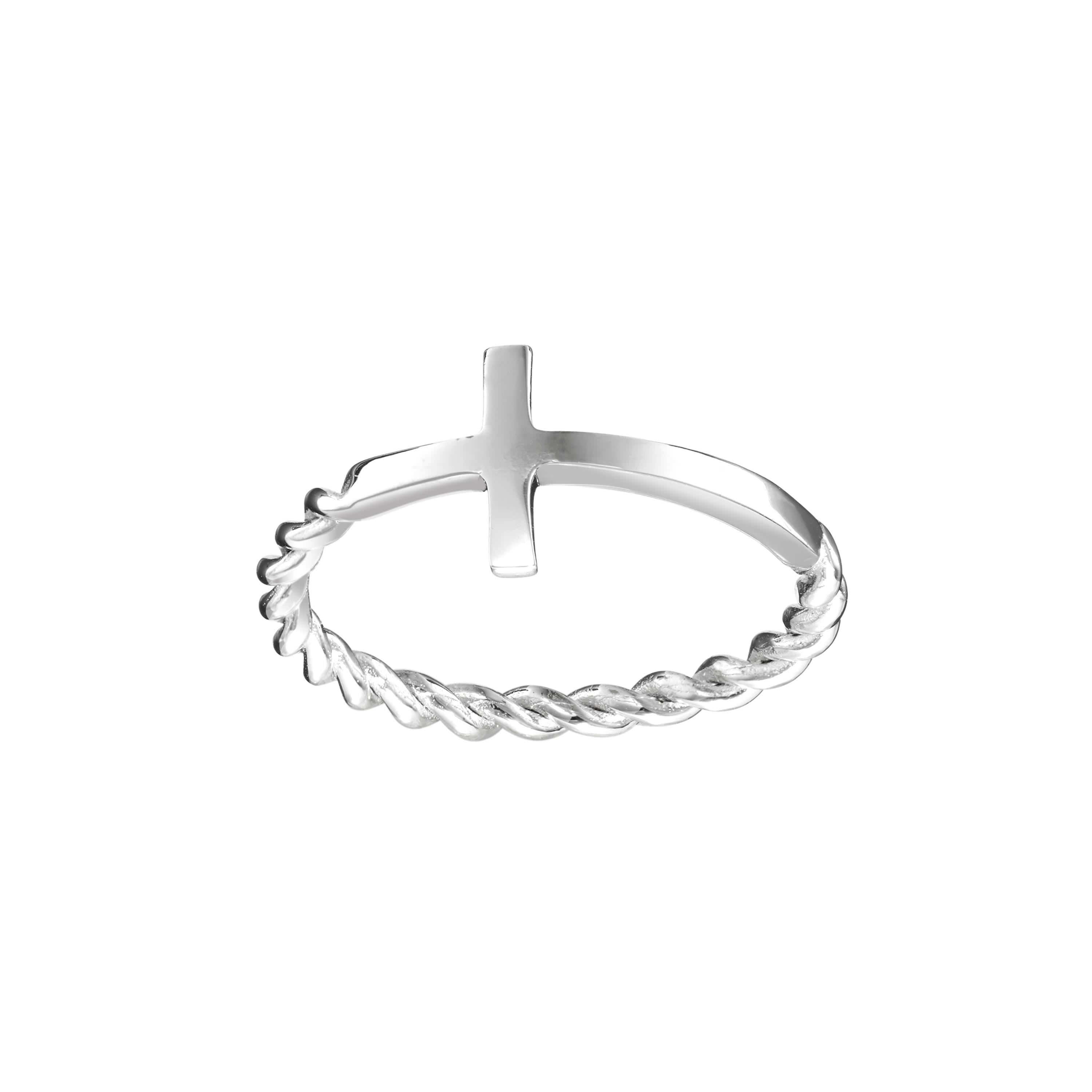 Sterling Silver Side Cross Band Ring with Twisted Side
