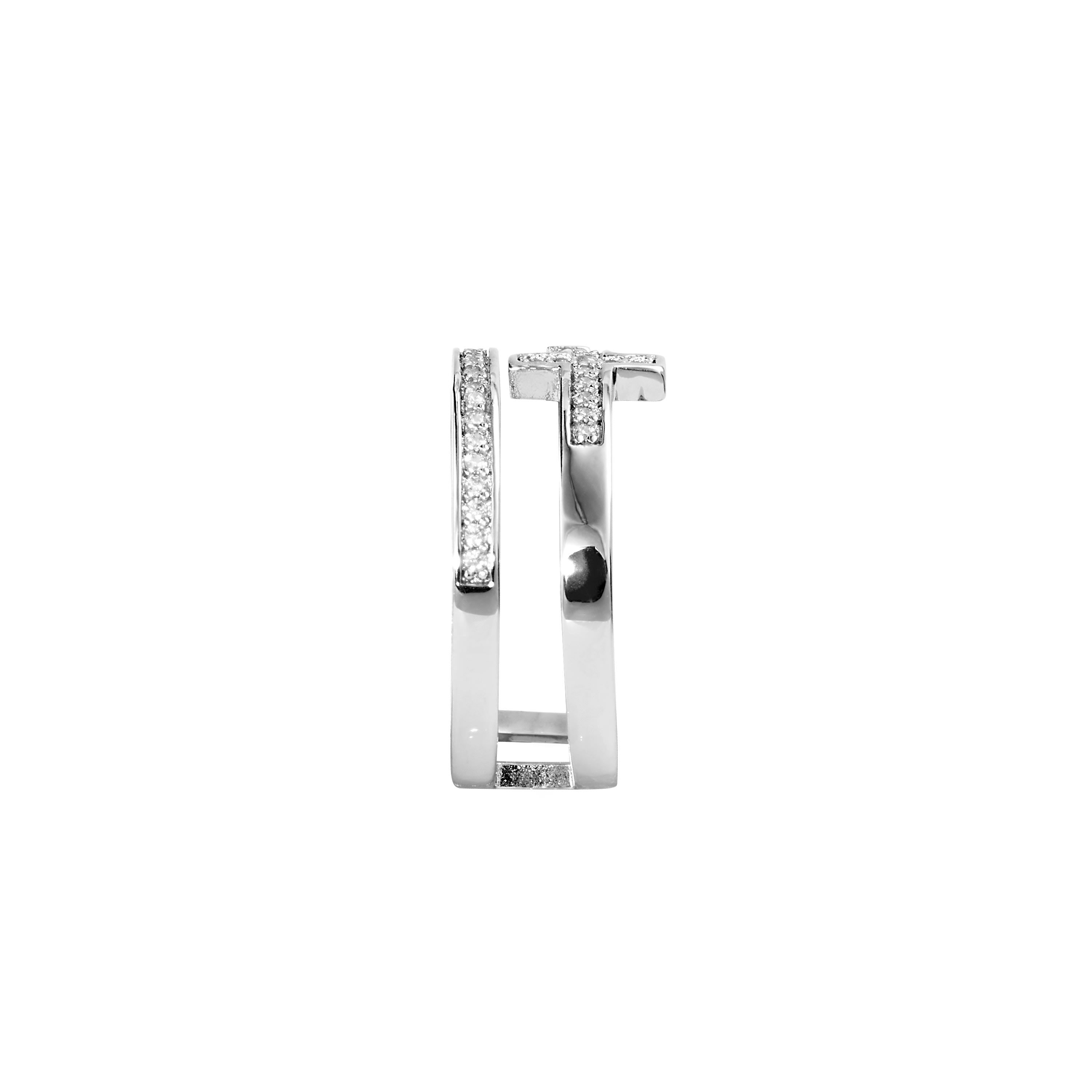 Silver Plated Cubic Zirconia Cross Double Row Ring