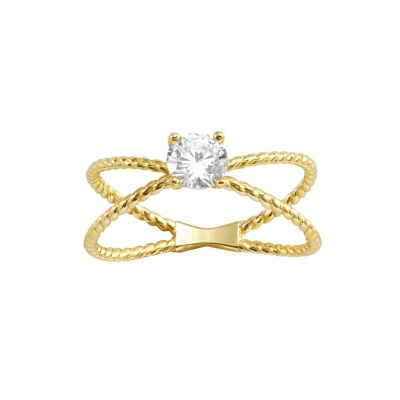 Belk Silverworks Gold Over Sterling Silver 5mm Round Cubic Zirconia Twisted Band Ring, 6