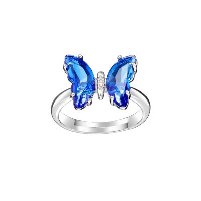 Belk Silverworks Silver Plated Crystal Butterfly Ring with Cubic Zirconia, Blue, 9