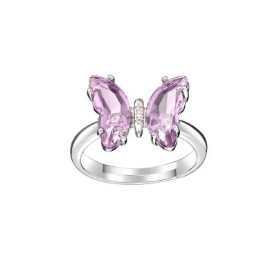Belk Silverworks Silver Plated Crystal Butterfly Ring with Cubic Zirconia, Pink, 7