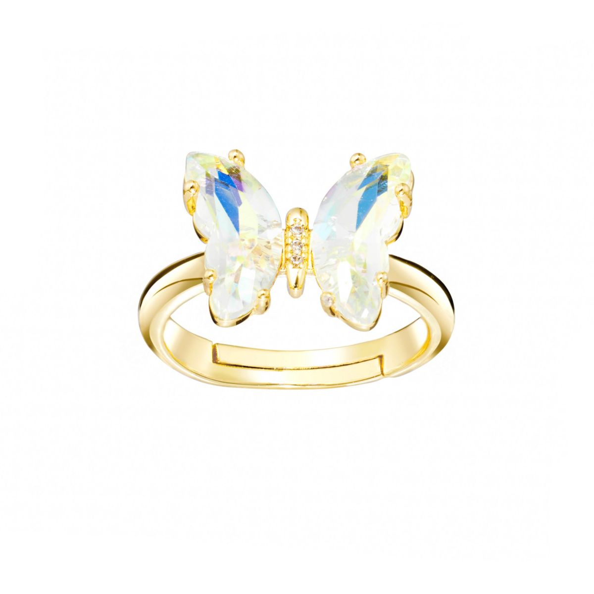 Silver Plated Crystal Butterfly Ring with Cubic Zirconia