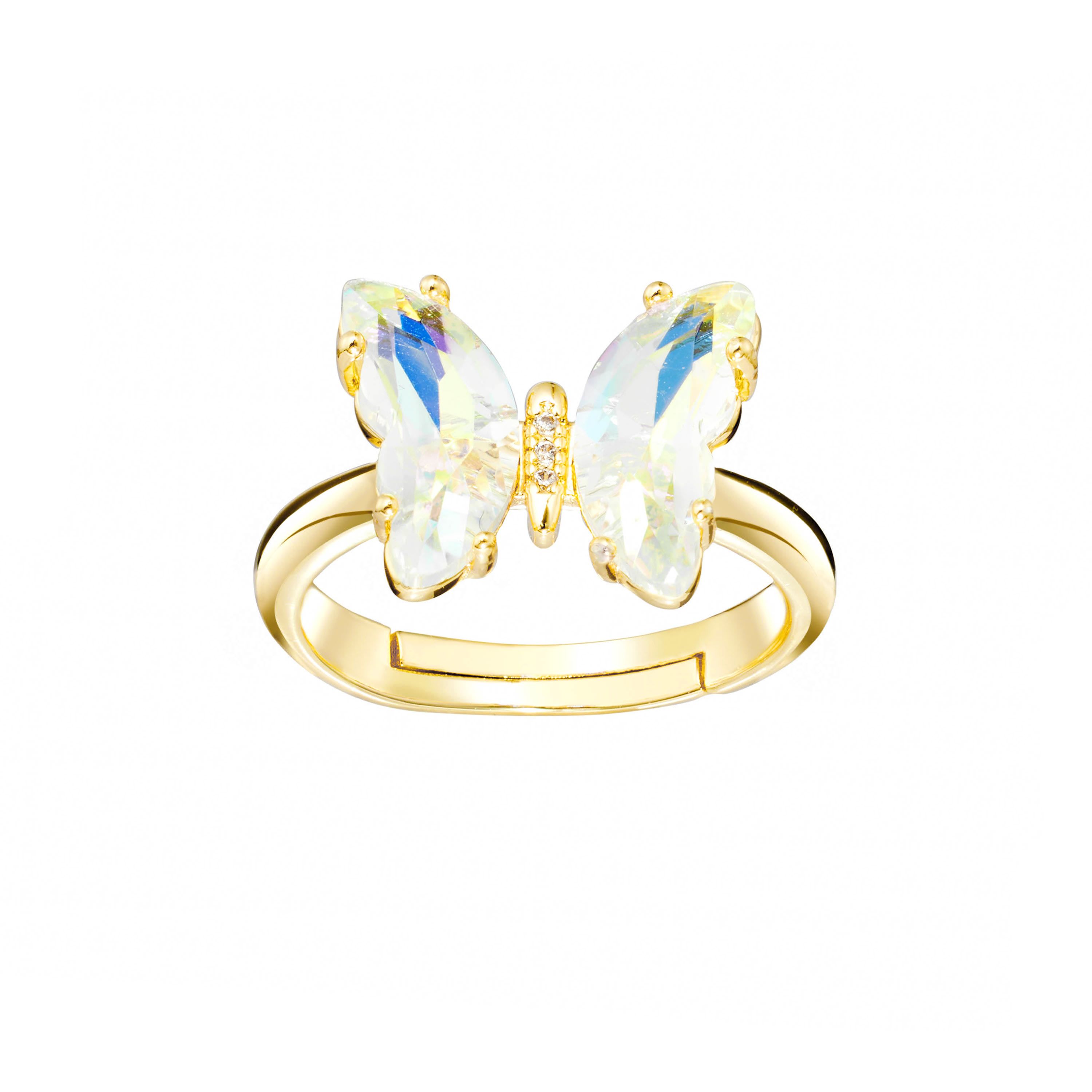 Silver Plated Crystal Butterfly Ring with Cubic Zirconia