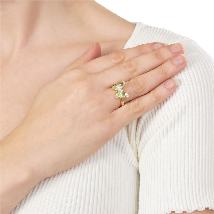 Silver Plated Crystal Butterfly Ring with Cubic Zirconia