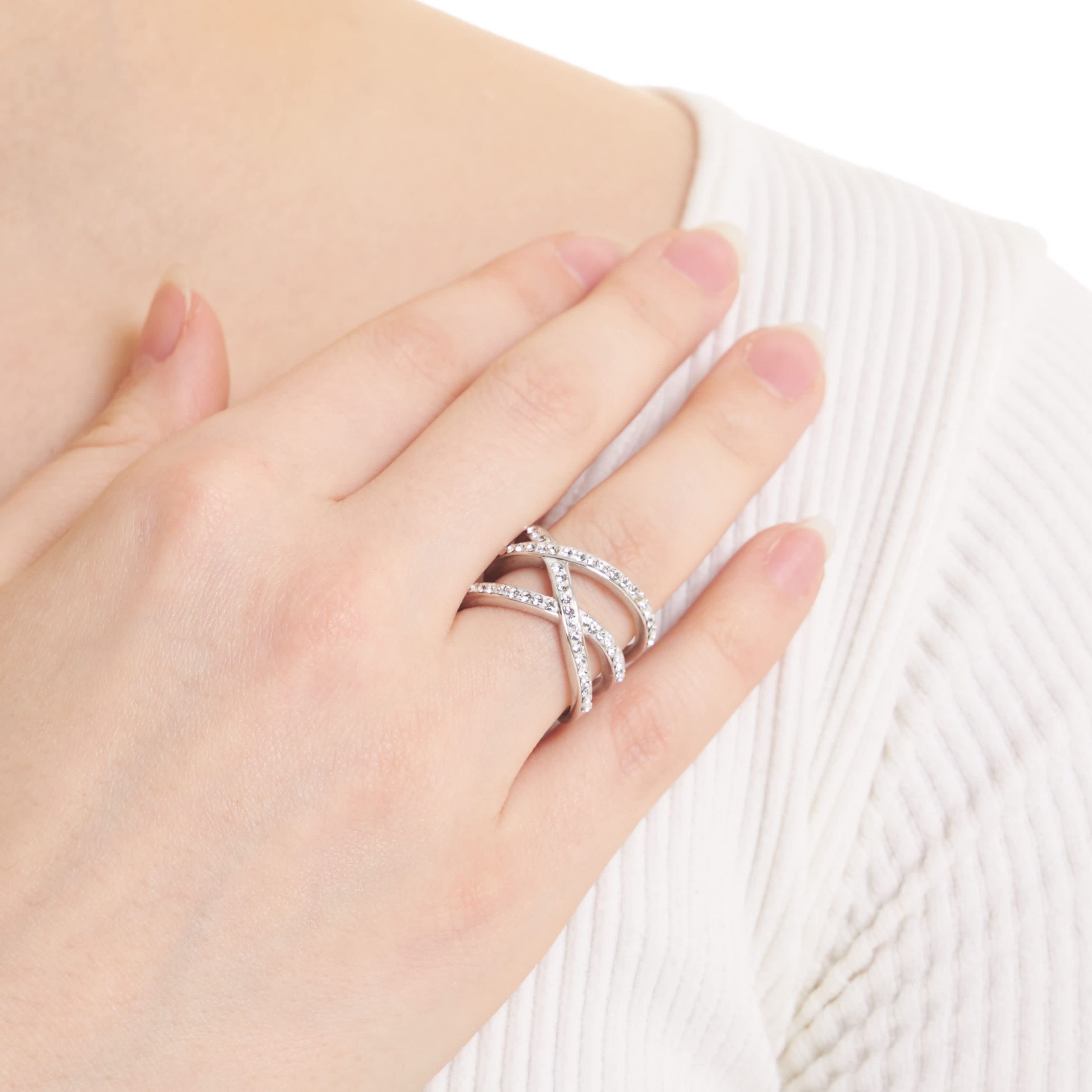 Sterling Silver Crystal Open Woven Ring