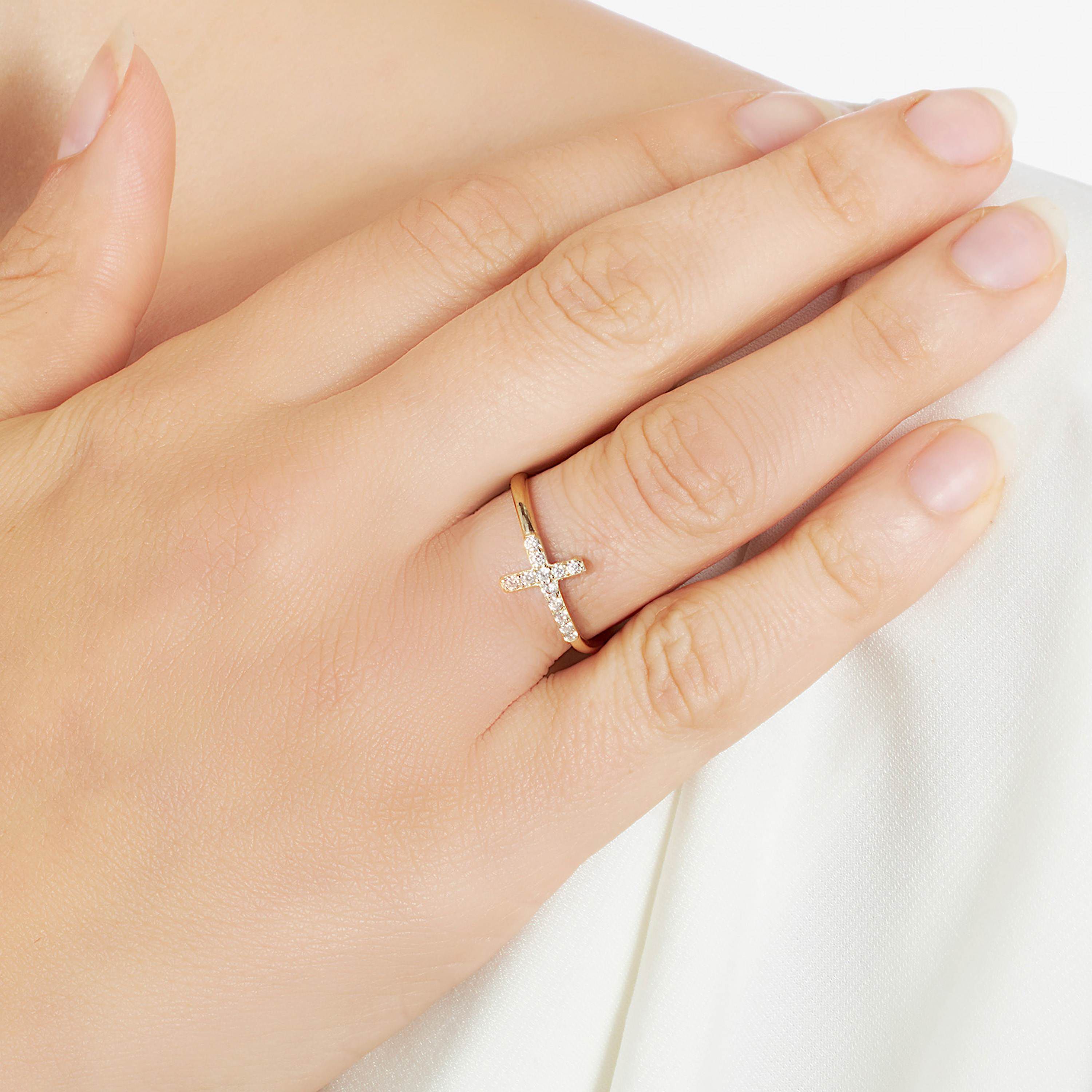 Sterling Silver Cubic Zirconia Side Cross Ring