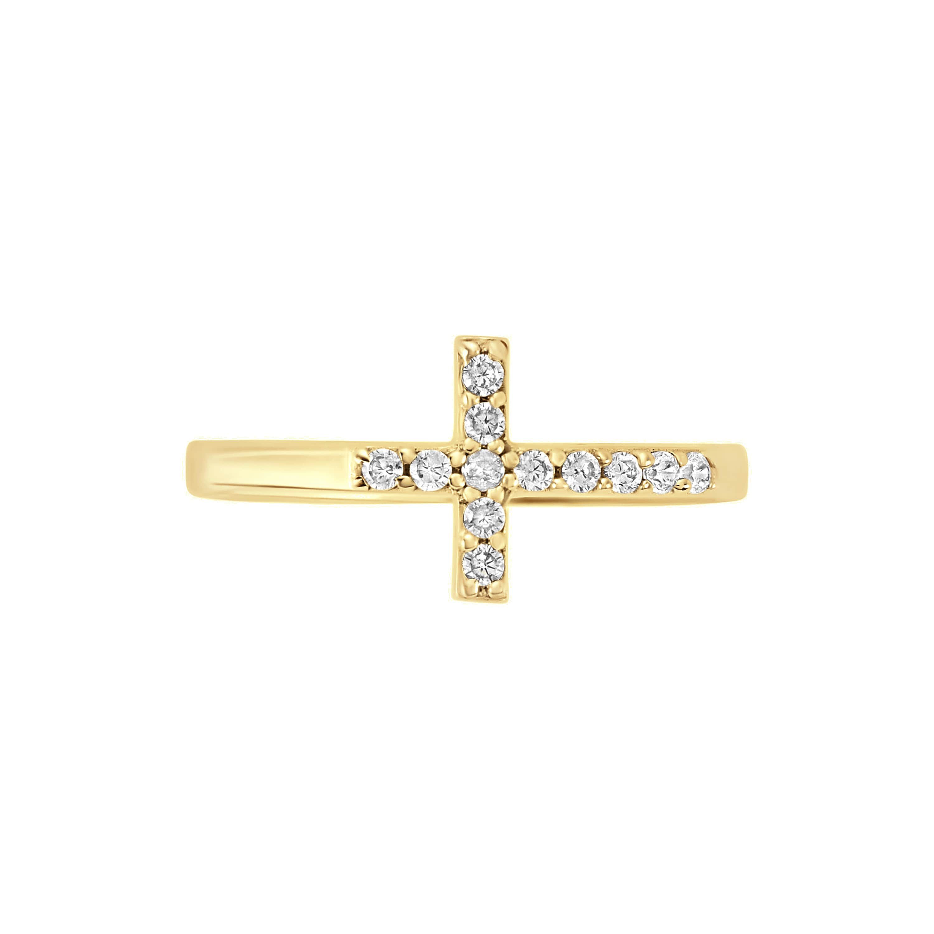 Sterling Silver Cubic Zirconia Side Cross Ring