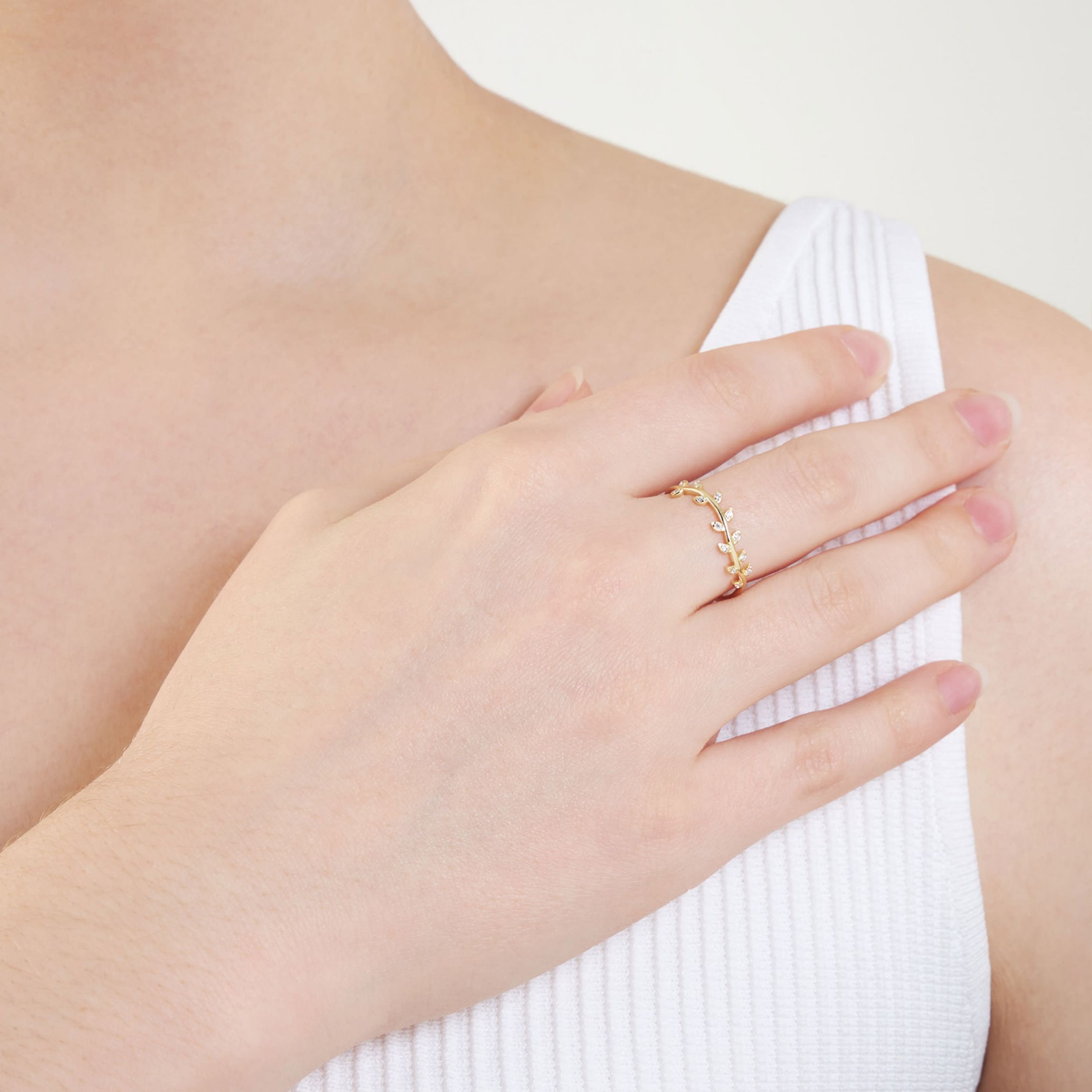 Gold Over Sterling Silver Cubic Zirconia Prong Leaf Ring