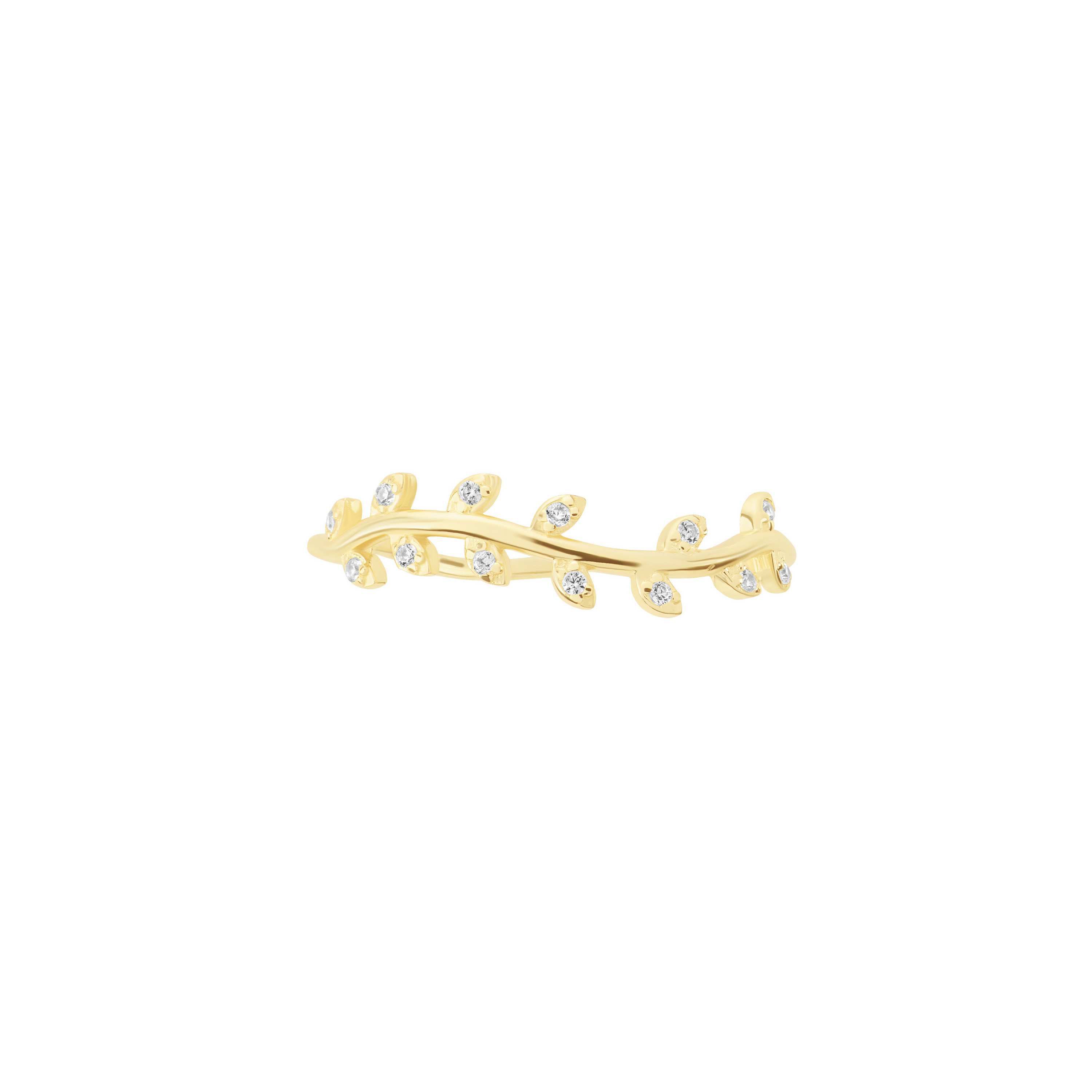 Gold Over Sterling Silver Cubic Zirconia Prong Leaf Ring