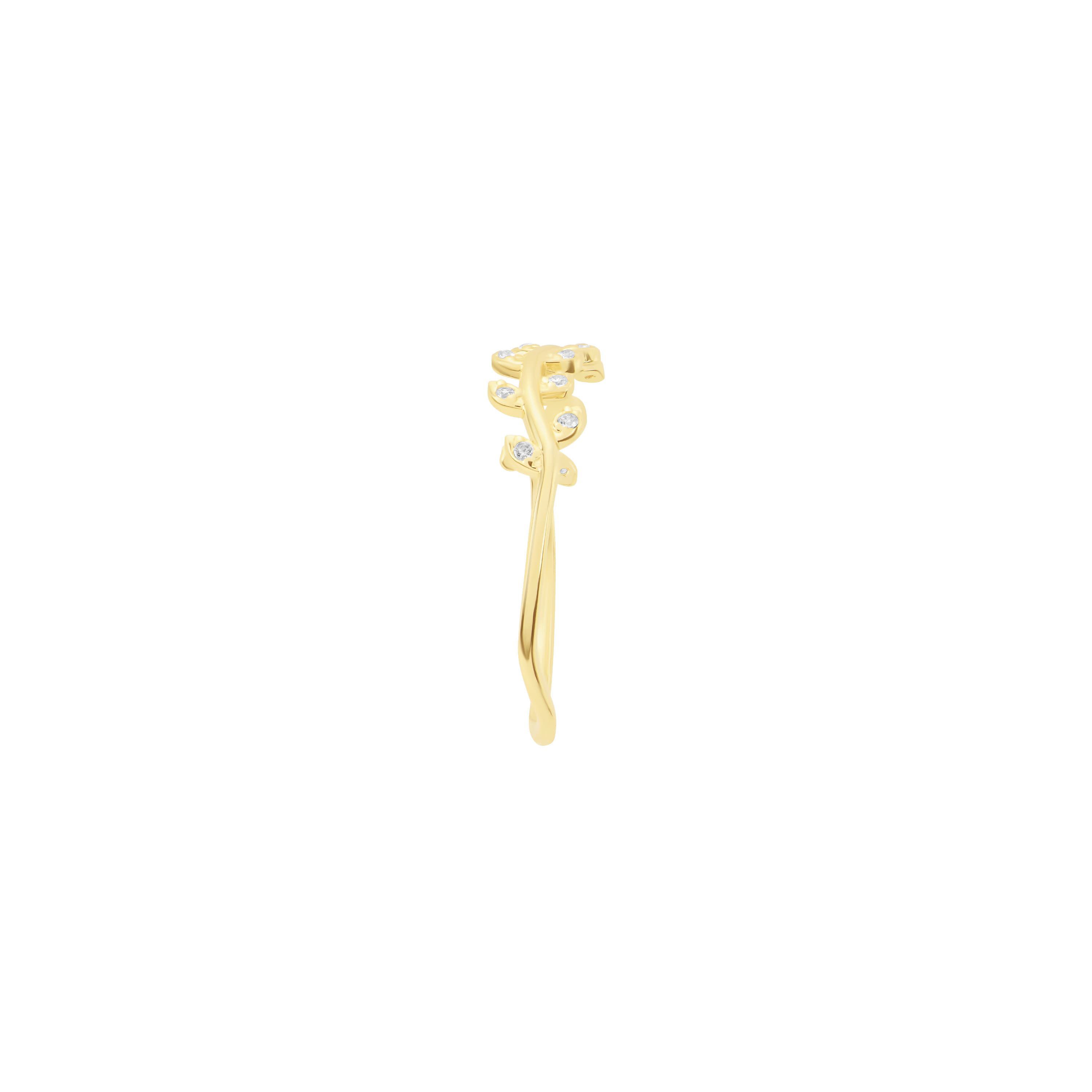 Gold Over Sterling Silver Cubic Zirconia Prong Leaf Ring