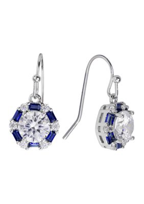 Belk Silverworks Cubic Zirconia Baguette Halo Drop Earrings