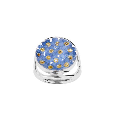 Belk Silverworks Sterling Silver Dried Forget-Me-Not Flowers Roud Statement Ring