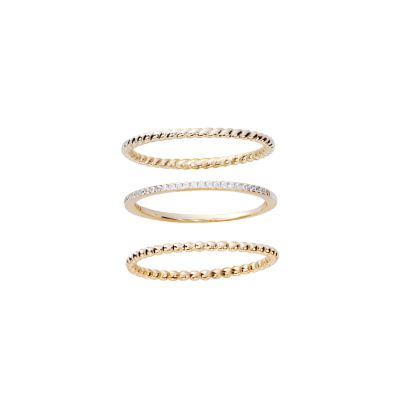 Belk Silverworks Gold Over Sterling Silver Twist Cubic Zirconia and Beaded Trio Band Ring, 7