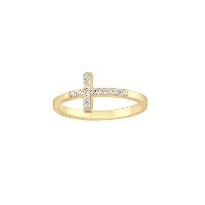 Belk Silverworks Sterling Silver Or Gold Over Sterling Silver Cubic Zirconia Cross Band Ring