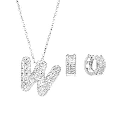 Belk Silverworks Gold Plated 16+2" Cubic Zirconia Initial A Necklace and 18mm Hoop Set, Silver