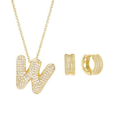 Belk Silverworks Gold Plated 16+2" Cubic Zirconia Initial A Necklace and 18mm Hoop Set