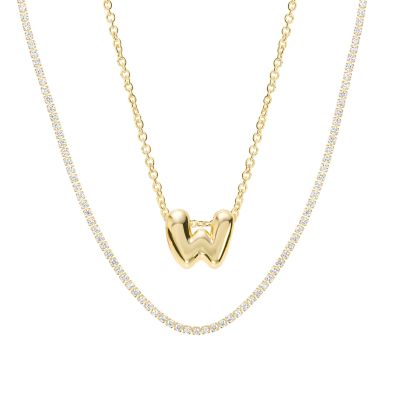 Belk Silverworks Gold Plated 16+2" Initial Necklace and Cubic Zirconia Tennis Necklace Set