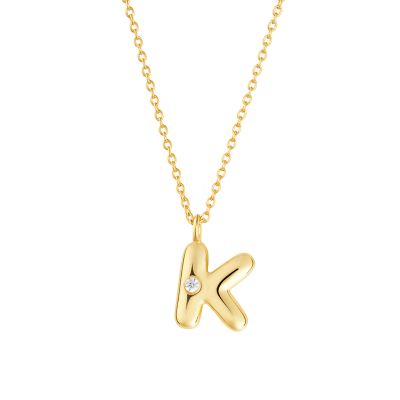 Belk Silverworks Sterling Silver 16+2" Cubic Zirconia Bubble Initial Necklace, Gold