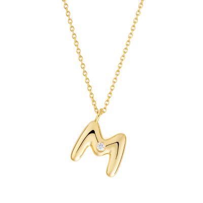 Belk Silverworks Sterling Silver 16+2" Cubic Zirconia Bubble Initial Necklace, Gold