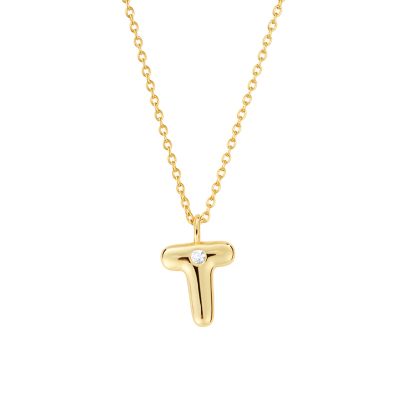 Belk Silverworks Sterling Silver 16+2" Cubic Zirconia Bubble Initial Necklace, Gold