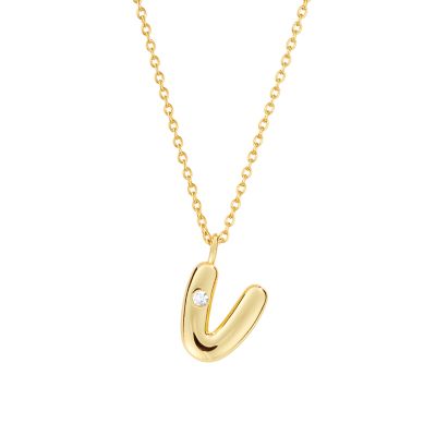 Belk Silverworks Sterling Silver 16+2" Cubic Zirconia Bubble Initial Necklace, Gold