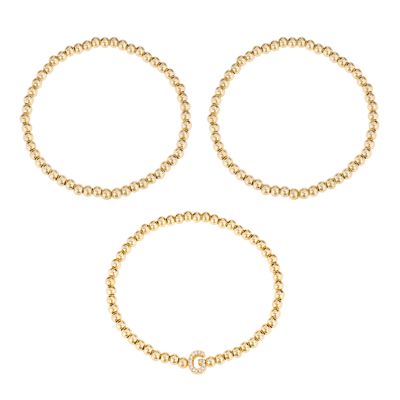 Belk Silverworks Gold Plated Cubic Zirconia Initial Beaded 3pc Bracelet Set