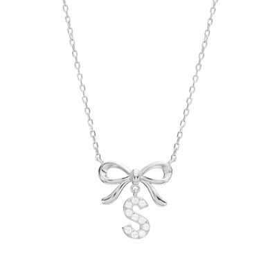 Belk Silverworks Gold Plated 16+2" Cubic Zirconia Initial Bow Necklace, Silver