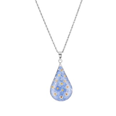 Belk Silverworks Sterling Silver 16+2 Dried Forget-Me-Not Flowers Teardrop Necklace