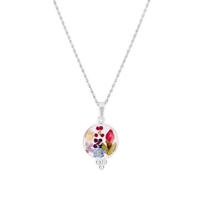 Belk Silverworks Sterling Silver 16+2" Multi Dried Flowers Round Pendant Necklace